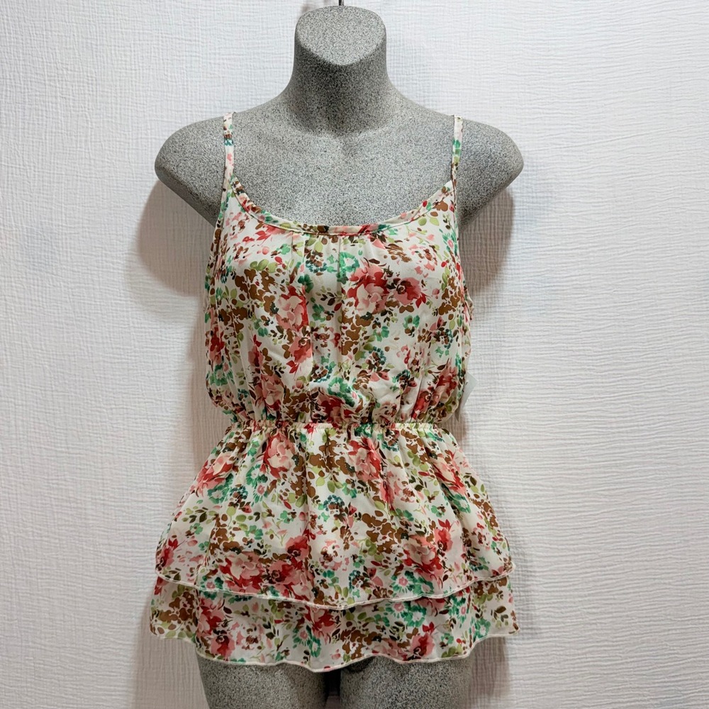 Poetry Peplum Cami Womens Medium Multicolor Floral Tiered Ruffle Cottagecore